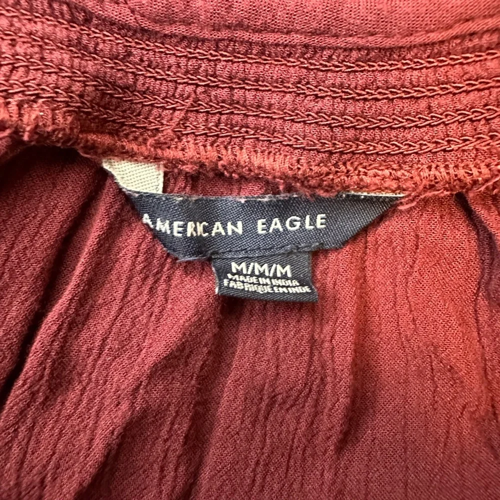 AMERICAN EAGLE Burgundy Peasant Blouse M Boho Top Cottagecore Festival Casual - Picture 8 of 11